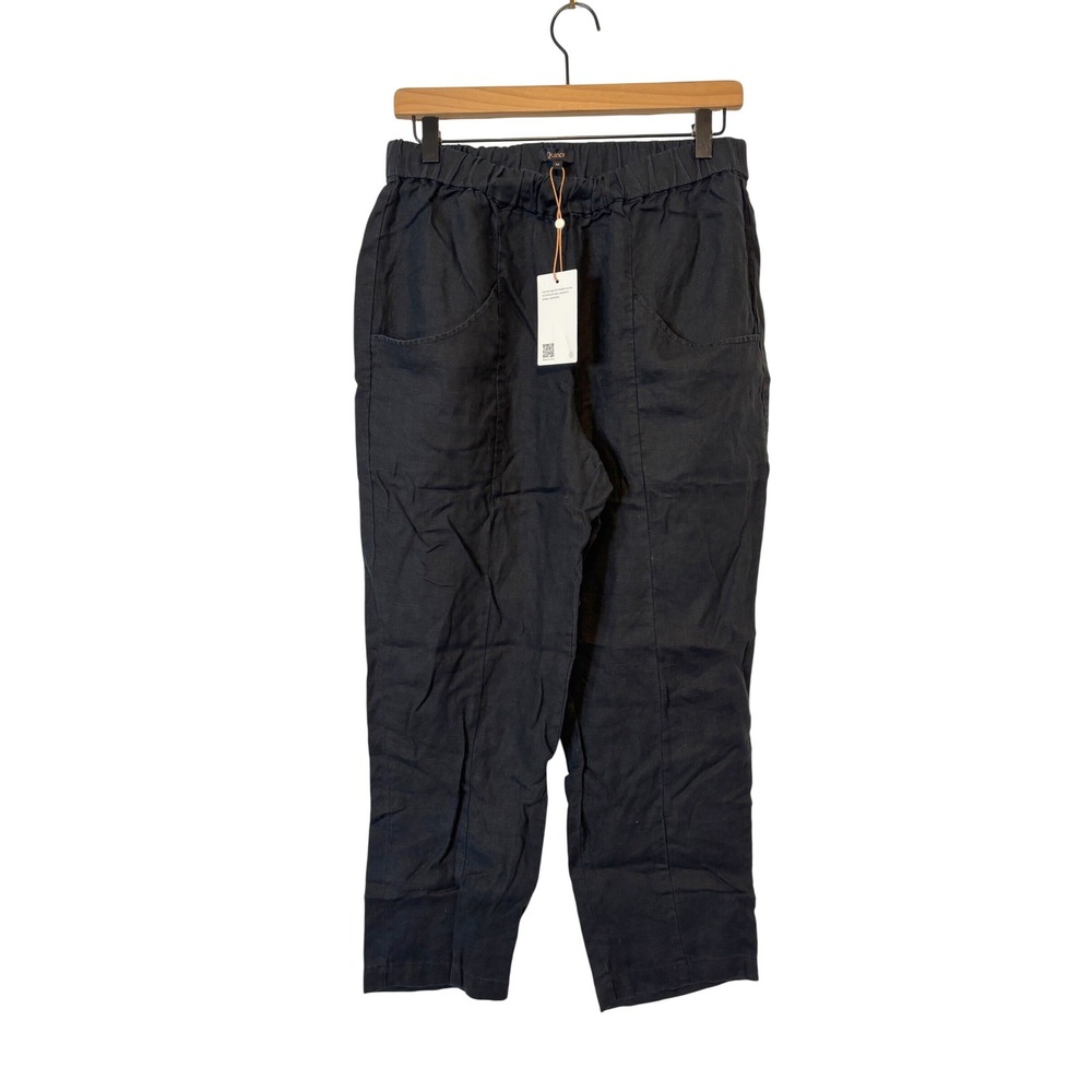 NWT Quince Black 100% European Linen Pants Elastic Waist Pockets Size Medium
